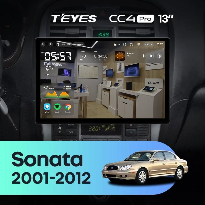 Штатная магнитола Teyes CC4 Pro 8/128 Hyundai Sonata EF рестайлинг (2001-2012) (13")
