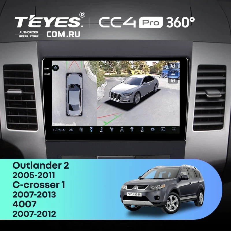 Штатная магнитола Teyes CC4 Pro 360 8/128 Mitsubishi Outlander 2 (2005-2011) Декор Тип-A