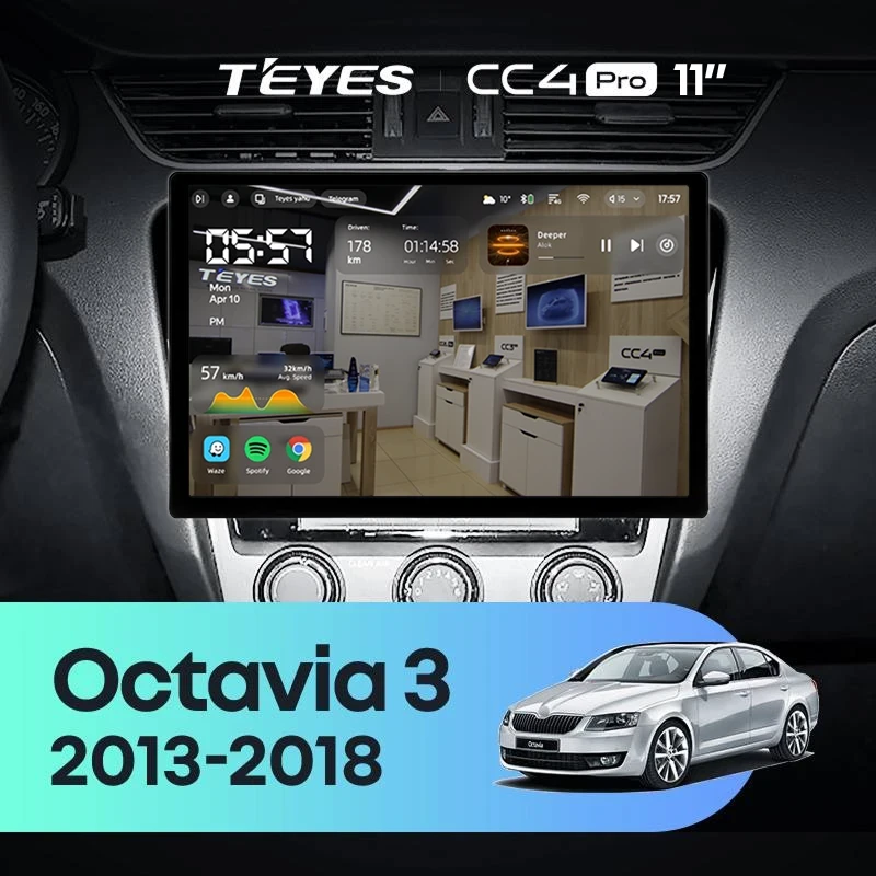 Штатная магнитола Teyes CC4 Pro 12/256 Skoda Octavia 3 A7 (2013-2018) Тип-A (11")
