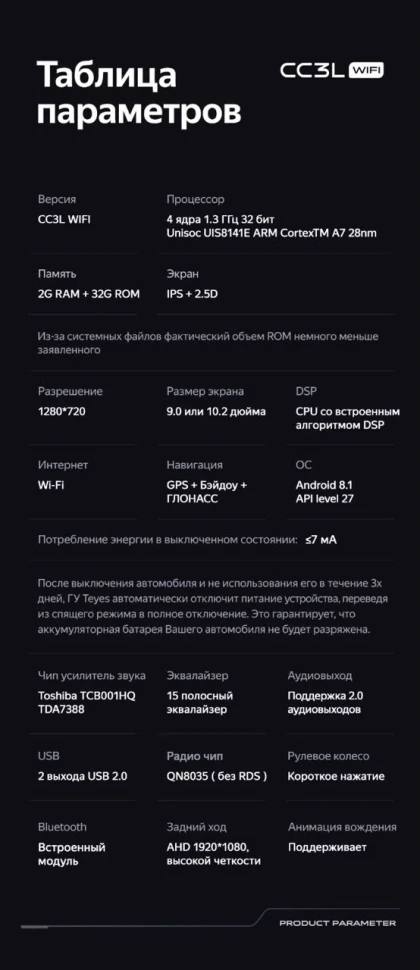 Штатная магнитола Teyes CC3L WiFi 2/32 Audi RS3 1 (2011-2012)