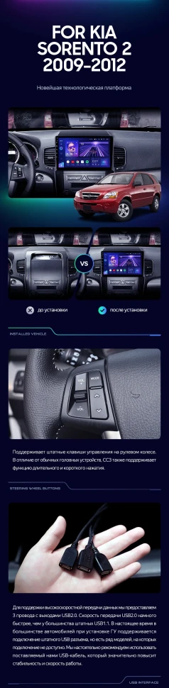 Штатная магнитола Teyes CC3 2K 6/128 Kia Sorento 2 XM (2009-2012) Тип-A