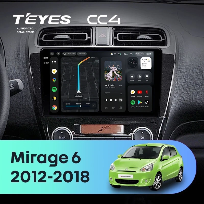 Штатная магнитола Teyes CC4 8/128 Mitsubishi Mirage 6 (2012-2018)